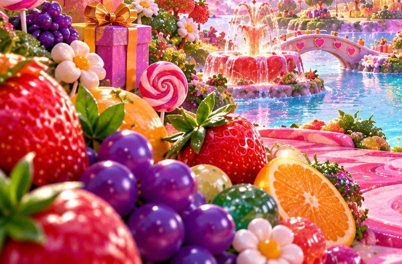 Fruit-filled scenery accompanies a word grid rather than a score chase.
